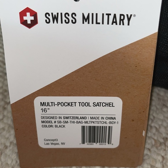 Swiss Military Multi-Pocket Tool Bag Satchel 16” Black handles shoulder strap - Picture 6 of 9